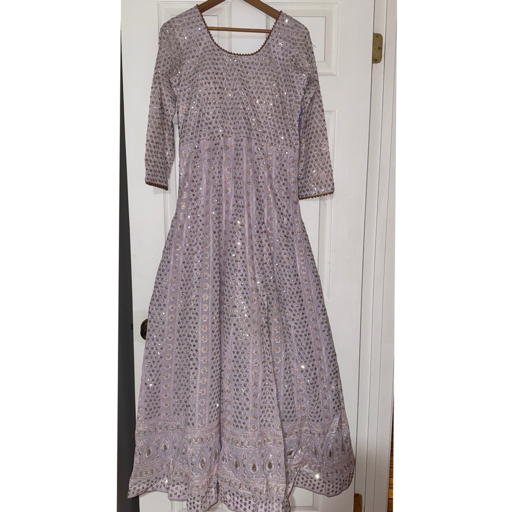 Elegant Lavender Embellished Indian Anarkali Dress with Chuni
